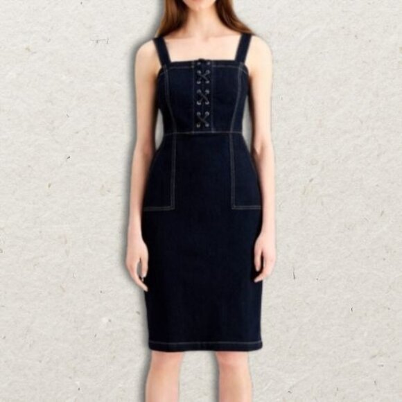 INC International Concepts Dresses & Skirts - INC Denim Jumper Dress Size 2 Corset Lace Up Adjustable Straps Side Pockets NWT